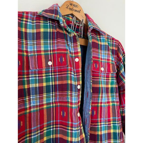 Rare Polo Ralph Lauren Plaid Flannel Shirt Tribal Aztec Southwestern Size M